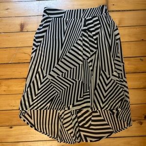 Pleione black and white asymmetrical striped skirt